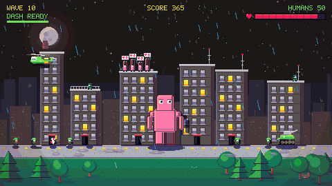 At a x10 combo the giant turns red and glows, then tears through the army on a rainy night